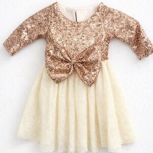 ✨ Baby Girl Rose Gold Sequin Dress | 12 Months | Tulle Skirt Party Dress